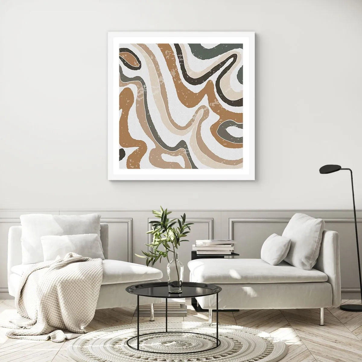 Affiche dans un cadre blanc - Poster - Méandres de couleurs de la terre - 60x60 cm
