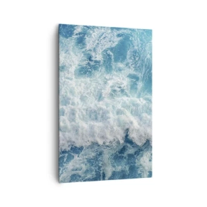 Impression sur toile - Image sur toile - Vagues océaniques dynamiques dans des tons de bleu - 80x120cm - Joyeusement et en sautant - Décoration murale moderne pour le salon et la chambre ARTTOR