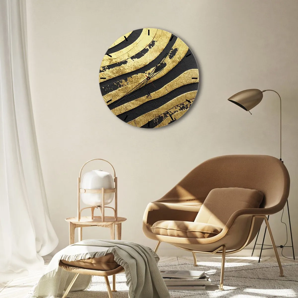 Horloge murale - Pendule murale - Motif abstrait en or et noir - 30x30cm - Tout coule - Décoration murale moderne pour le salon, la cuisine et la chambre ARTTOR