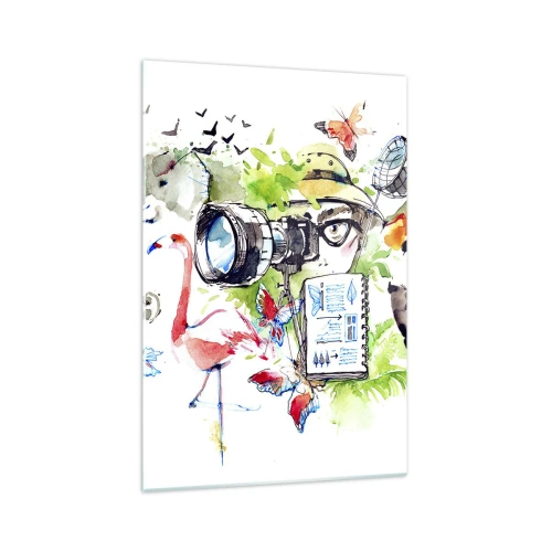 Impression sur verre - Image sur verre - Des graphismes colorés sur le thème de la nature et du safari - 70x100cm - Dans l'objectif d'un voyageu - Décoration murale moderne pour le salon et la chambre ARTTOR