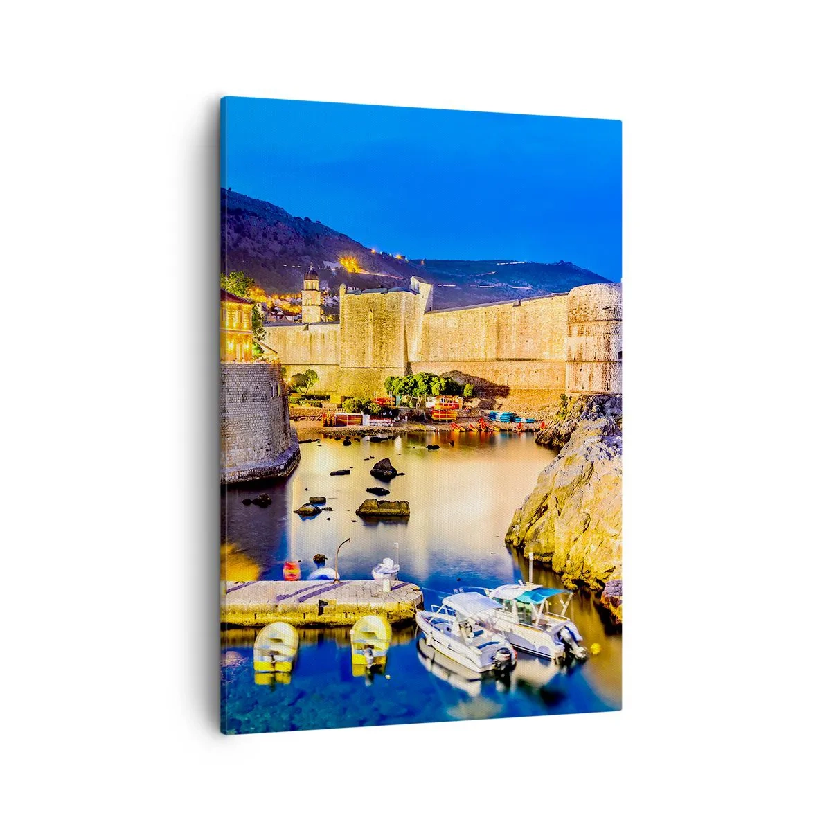 Impression sur toile - Image sur toile - Un port pittoresque la nuit avec des bâtiments illuminés - 50x70cm - Nuit illuminée sur l'Adriatique - Décoration murale moderne pour le salon et la chambre ARTTOR