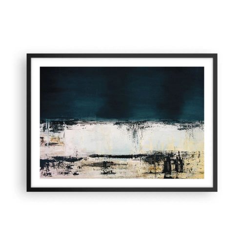 Affiche dans un cadre noir - Poster - Composition horizontale abstraite dans les tons bleu marine et blanc - 70x50cm - Composition horizontale - Décoration murale moderne pour le salon et la chambre ARTTOR