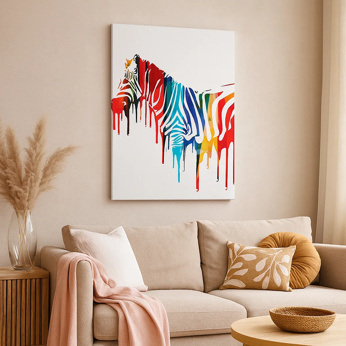 Impression sur toile - Image sur toile - Zèbre abstrait aux couleurs vives avec un effet de peinture - 50x70cm - Pas seulement en noir et blanc - Décoration murale moderne pour le salon et la chambre ARTTOR