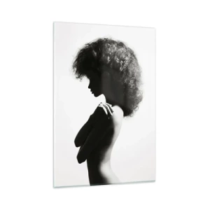 Impression sur verre - Image sur verre - Une silhouette subtile d'une femme dans des tons noirs et blancs sur un fond clair - 80x120cm - Comme une fleur au bout d'une fine tige - Décoration murale moderne pour le salon et la chambre ARTTOR