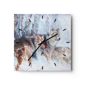 Horloge murale - Pendule murale - Loups dans une forêt hivernale sur fond de neige - 30x30cm - Attention! Ca arrive ... - Décoration murale moderne pour le salon et la chambre ARTTOR
