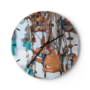 Horloge murale - Pendule murale - Une main décorée de bijoux parmi l'artisanat bohème - 30x30cm - Trésor local - Décoration murale moderne pour le salon, la cuisine et la chambre ARTTOR