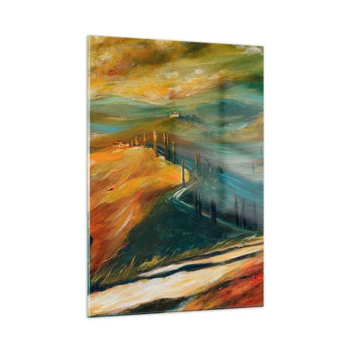 Impression sur verre - Image sur verre - Coucher de soleil sur une colline toscane - 50x70cm - paysage toscan - Décoration murale moderne pour le salon et la chambre ARTTOR