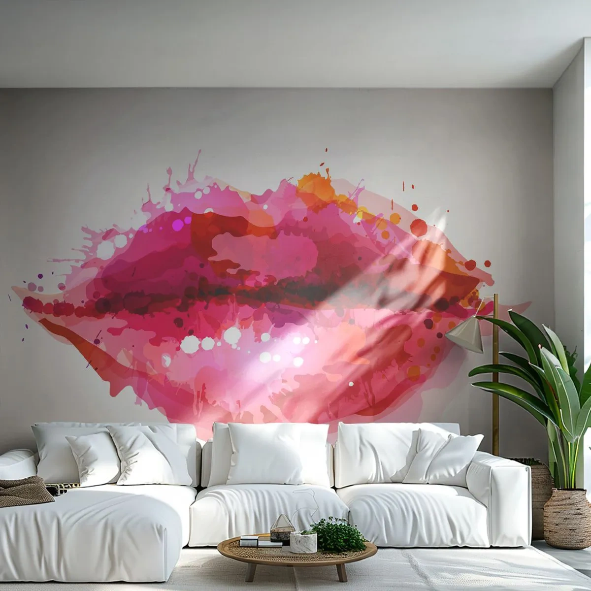 Papier Peint Autocollant Deluxe Sticker - Une nuance de rouge rougeâtre - Abstraction, lèvres rouges, Morceau - 250x175 cm