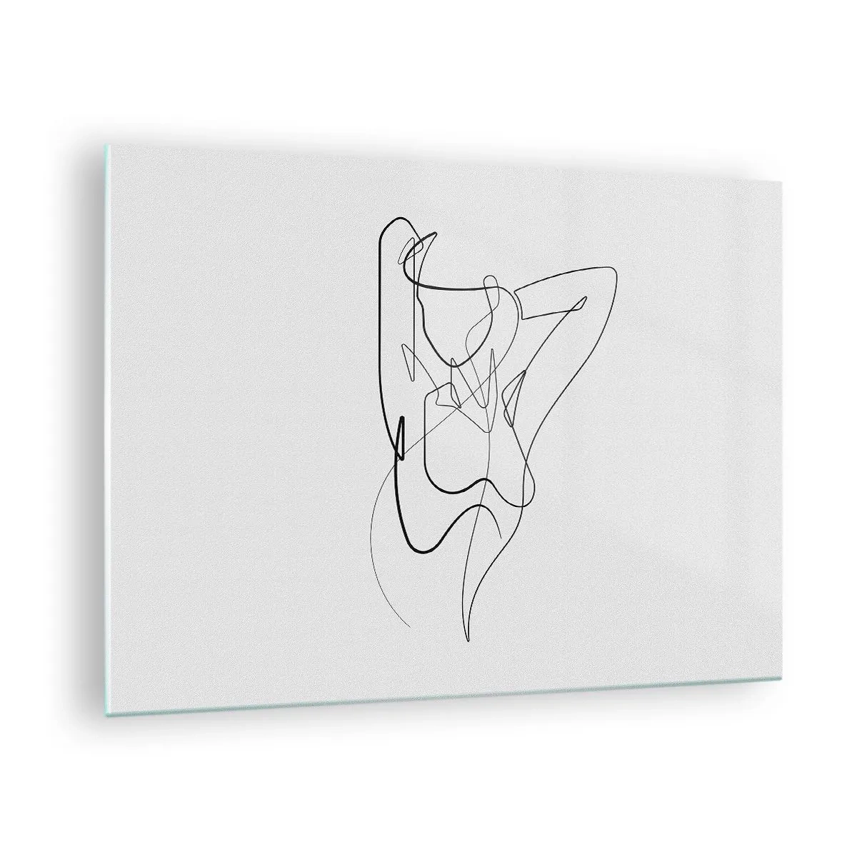 Impression sur verre - Image sur verre - Une silhouette féminine dessinée avec une seule ligne sur un fond blanc - 70x50cm - Vraiment, tu es comme ça... - Décoration murale moderne pour le salon et la chambre ARTTOR