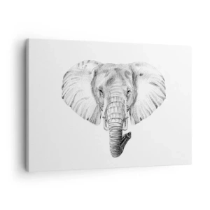 Impression sur toile - Image sur toile - Dessin en noir et blanc d'une tête d'éléphant sur fond blanc - 70x50cm - "Un éléphant ça trompe bien souvent" - Décoration murale moderne pour le salon et la chambre ARTTOR