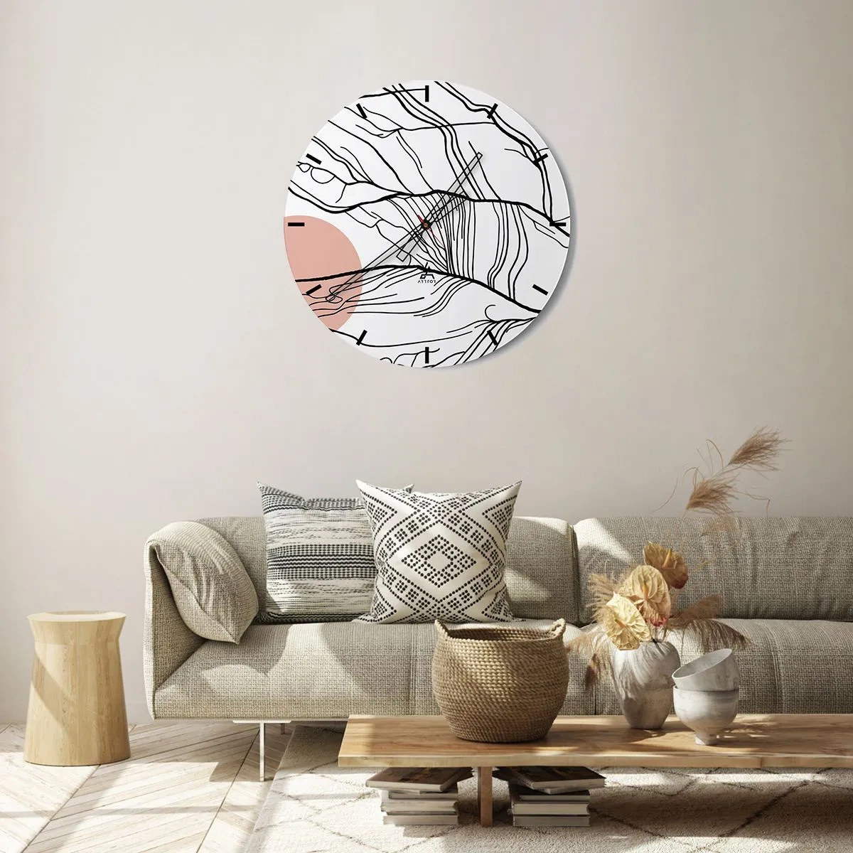 Horloge murale - Pendule murale - Lignes noires artistiques ressemblant à des brindilles sur fond blanc - 30x30cm - Dans un réseau de brindilles - Décoration murale moderne pour le salon, la cuisine et la chambre ARTTOR