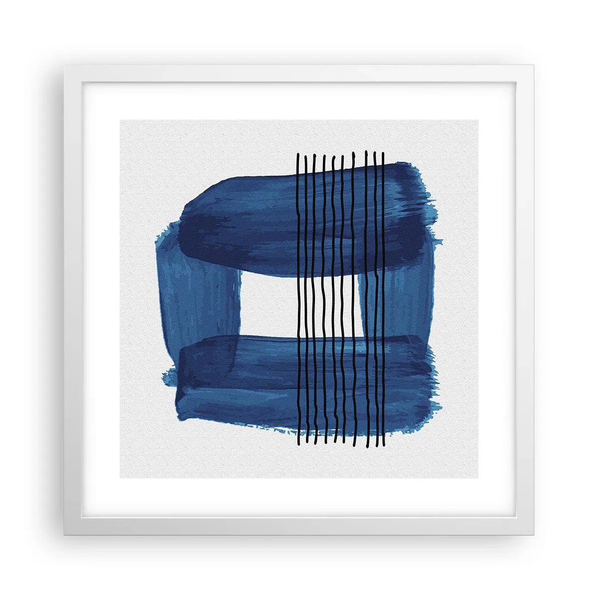Affiche dans un cadre blanc - Poster - Composition noire-bleue - 40x40 cm