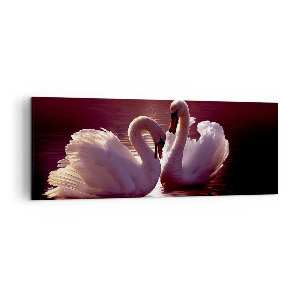 Impression sur toile - Image sur toile - Deux cygnes sur un lac calme au coucher du soleil - 140x50cm - Jusqu'à ce que la mort nous sépare - Décoration murale moderne pour le salon et la chambre ARTTOR