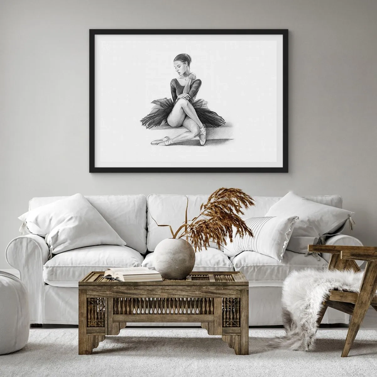 Affiche dans un cadre noir - Poster - Un croquis d'une ballerine dans un style subtil et classique - 100x70cm - Envoutée par la danse - Décoration murale moderne pour le salon et la chambre ARTTOR