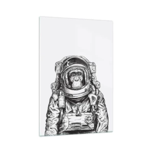 Impression sur verre - Image sur verre - Graphique d'un astronaute en combinaison spatiale avec une tête de singe - 70x100cm - Évolution alternative - Décoration murale moderne pour le salon et la chambre ARTTOR