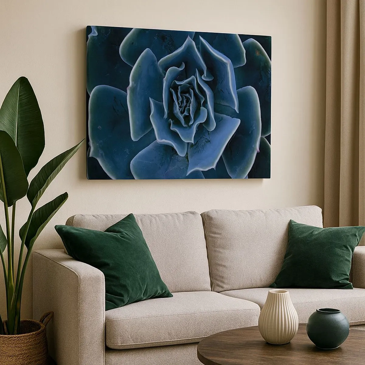 Impression sur toile - Image sur toile - Gros plan d'une rosette succulente verte - 70x50cm - Fleur du désert - Décoration murale moderne pour le salon et la chambre ARTTOR