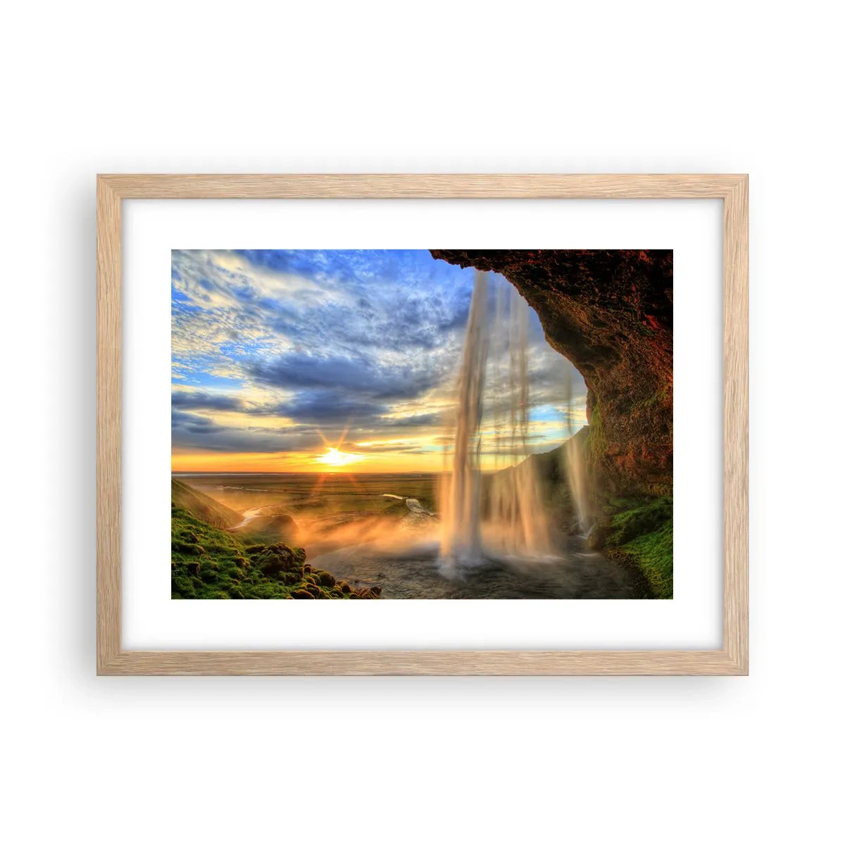 Affiche dans un chêne clair - Poster - Le monde derrière un voile de gouttes - 40x30 cm