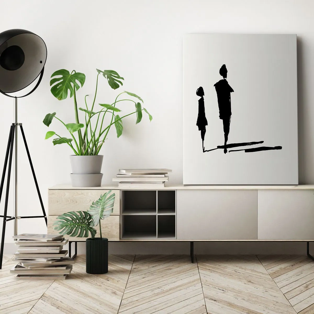 Impression sur toile - Image sur toile - Silhouettes de deux personnes en noir sur fond clair - 50x70cm - Êtes-vous sûr qu'ils sont ensemble ? - Décoration murale moderne pour le salon et la chambre ARTTOR
