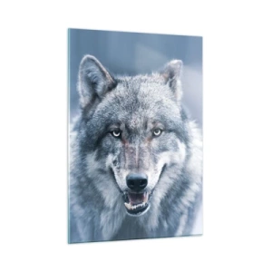 Impression sur verre - Image sur verre - Un loup au regard perçant sur fond de forêt enneigée - 50x70cm - Relèverez-vous le défi ? - Décoration murale moderne pour le salon et la chambre ARTTOR