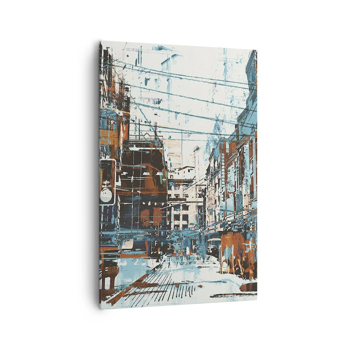 Impression sur toile - Image sur toile - Un paysage urbain aux tons bleus et orange - 80x120cm - Un sentier de ville usé - Décoration murale moderne pour le salon et la chambre ARTTOR