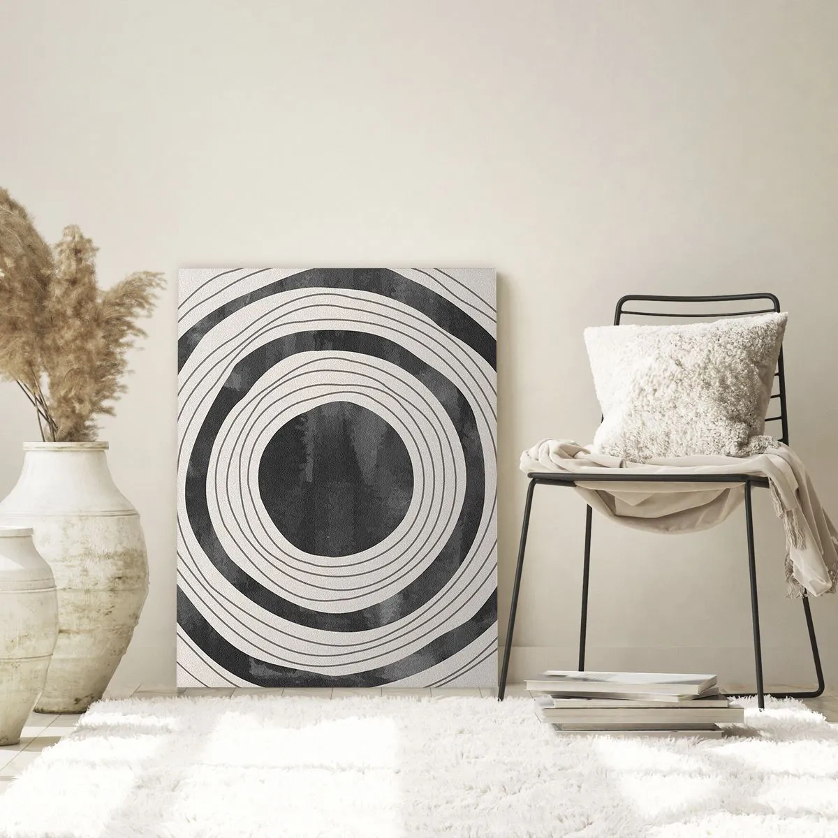 Impression sur verre - Image sur verre - Cercles concentriques noirs et blancs sur fond clair - 70x100cm - Droit au but - Décoration murale moderne pour le salon et la chambre ARTTOR