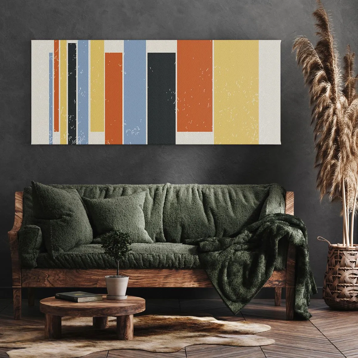 Impression sur toile - Image sur toile - Des rectangles colorés dans un arrangement moderne - 140x50cm - Notation musicale - Décoration murale moderne pour le salon et la chambre ARTTOR