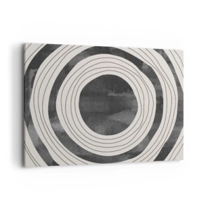 Impression sur toile - Image sur toile - Cercles concentriques noirs et blancs sur fond clair - 100x70cm - Droit au but - Décoration murale moderne pour le salon et la chambre ARTTOR