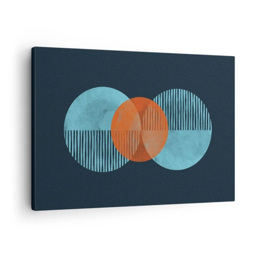 Impression sur toile - Image sur toile - Cercles géométriques dans les tons bleu et orange - 70x50cm - Composition symétrique - Décoration murale moderne pour le salon et la chambre ARTTOR