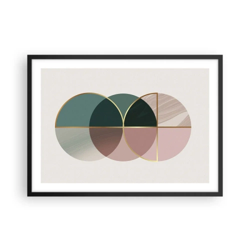 Affiche dans un cadre noir - Poster - Une composition abstraite de formes géométriques et de lignes dorées. - 70x50cm - Cercles après cercles - Décoration murale moderne pour le salon et la chambre ARTTOR