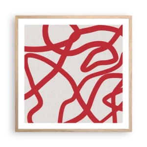 Affiche dans un chêne clair - Poster - Rouge sur blanc - 60x60 cm