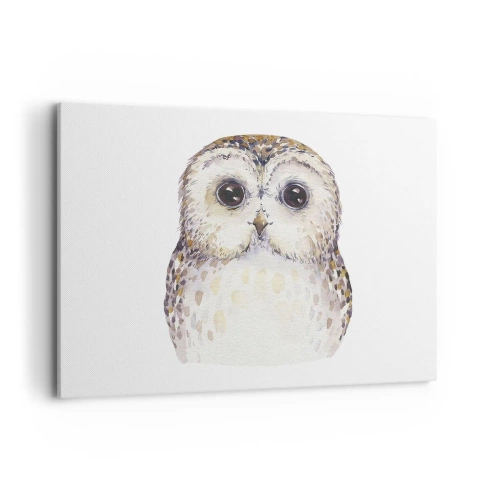 Impression sur toile - Image sur toile - Portrait d'un hibou sur fond clair aux couleurs délicates - 100x70cm - Regarde-moi dans les yeux - Décoration murale moderne pour le salon et la chambre ARTTOR