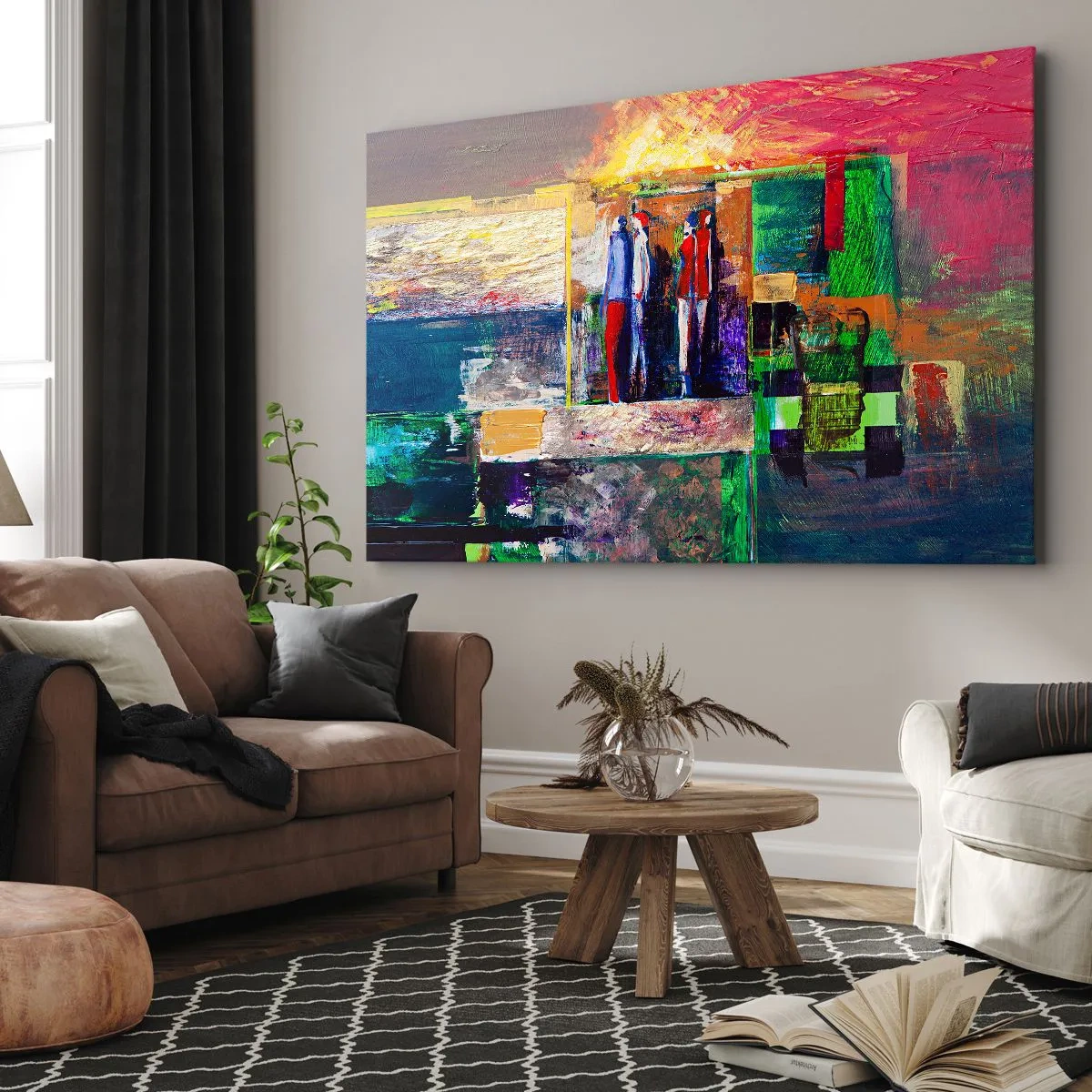 Impression sur toile - Image sur toile - Composition abstraite avec des figures et des motifs géométriques - 70x50cm - Relations et émotions - Décoration murale moderne pour le salon et la chambre ARTTOR