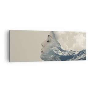 Impression sur toile - Image sur toile - Silhouette d'une femme avec un paysage de montagne en arrière-plan - 140x50cm - La beauté des éléments - Décoration murale moderne pour le salon et la chambre ARTTOR