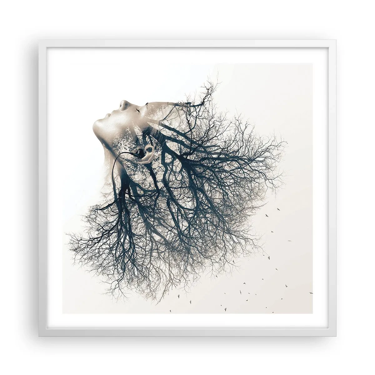 Affiche dans un cadre blanc - Poster - Écouter le murmure des arbres - 60x60 cm