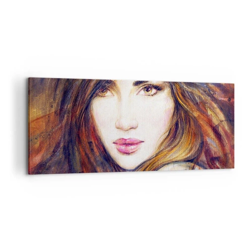 Impression sur toile - Image sur toile - Portrait d'une femme dans un style pictural - 120x50cm - Un sou pour vos pensées - Décoration murale moderne pour le salon et la chambre ARTTOR