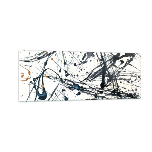 Impression sur verre - Image sur verre - Une peinture abstraite avec des éclaboussures de peinture dans des motifs dynamiques. - 140x50cm - Abstraction expressionniste - Décoration murale moderne pour le salon et la chambre ARTTOR