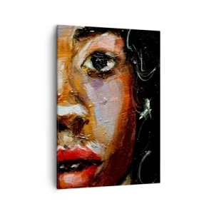 Impression sur toile - Image sur toile - Un portrait expressif d'une femme aux couleurs intenses. - 50x70cm - Noir et brillant - Décoration murale moderne pour le salon et la chambre ARTTOR