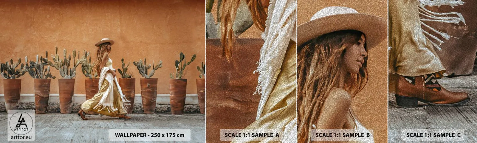Échantillon de Papier Peint Premium Sand - Style hippie - Bohème, Femme, Cactus - 100x30 cm