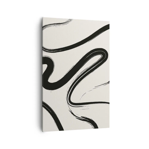 Impression sur toile - Image sur toile - Lignes courbes noires et blanches sur fond clair - 80x120cm - Fantaisie en noir et blanc - Décoration murale moderne pour le salon et la chambre ARTTOR