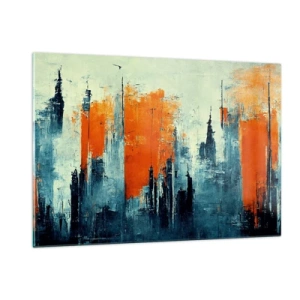 Impression sur verre - Image sur verre - Un panorama urbain moderne dans des tons de gris et d'orange - 120x80cm - Paysage moderne - Décoration murale moderne pour le salon et la chambre ARTTOR