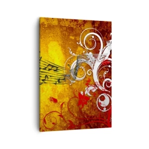 Impression sur toile - Image sur toile - Notes de musique abstraites sur un fond coloré avec des ornements - 50x70cm - Que la musique coule - Décoration murale moderne pour le salon et la chambre ARTTOR