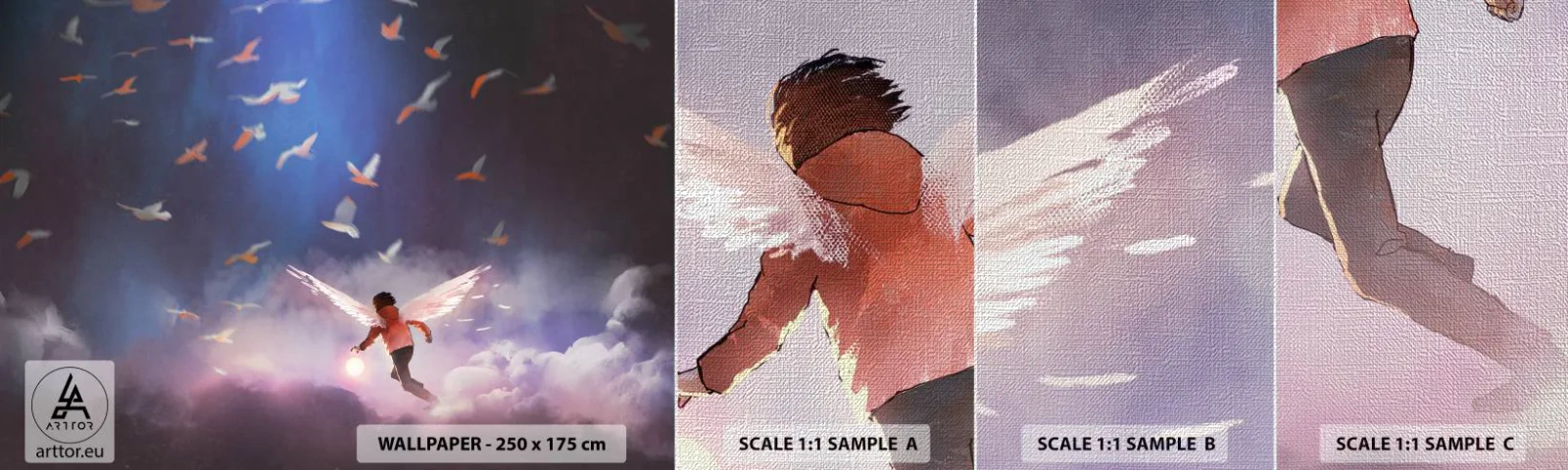 Échantillon de Papier Peint Premium Canvas - Il faut de l'imagination et du courage - Abstraction, Fantaisie, Icare - 100x30 cm