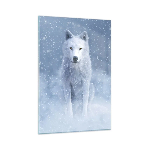 Impression sur verre - Image sur verre - Loup blanc dans un paysage enneigé - 80x120cm - Dans une âme d'hiver - Décoration murale moderne pour le salon et la chambre ARTTOR