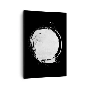 Impression sur toile - Image sur toile - Un cercle blanc sur fond noir dans un style minimaliste. - 50x70cm - Belle sortie - Décoration murale moderne pour le salon et la chambre ARTTOR