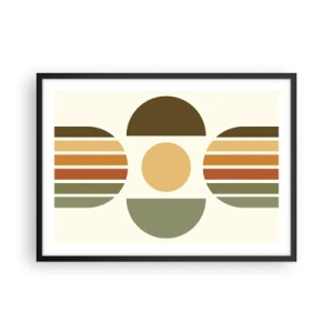 Affiche dans un cadre noir - Poster - Composition géométrique avec des demi-cercles et des rayures dans des tons terreux - 70x50cm - Dans les coulaurs de la terre - Décoration murale moderne pour le salon et la chambre ARTTOR