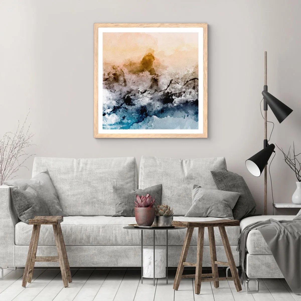 Affiche dans un chêne clair - Poster - Noyé dans un nuage de brouillard - 40x40 cm
