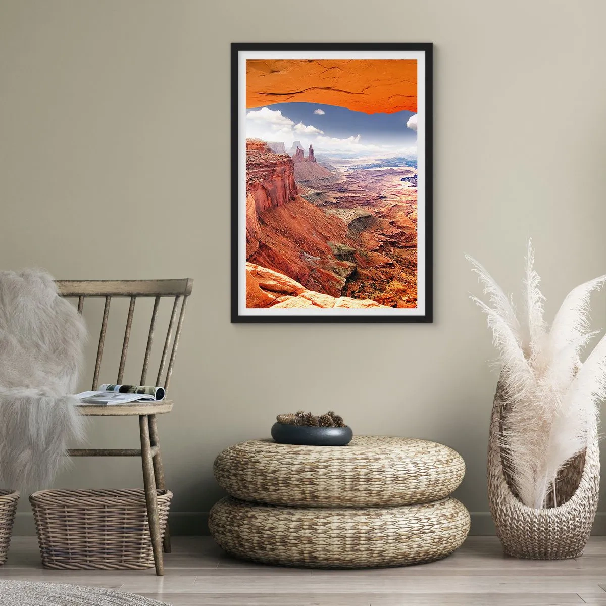 Affiche dans un cadre noir - Poster - Vue du canyon avec des roches rouges et un ciel bleu - 50x70cm - Sculpté par la nature elle-même - Décoration murale moderne pour le salon et la chambre ARTTOR