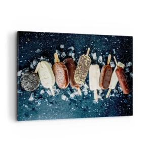 Impression sur toile - Image sur toile - Des glaces colorées disposées sur de la glace avec un fond sombre - 120x80cm - Le goût de l'été chaud - Décoration murale moderne pour le salon et la chambre ARTTOR