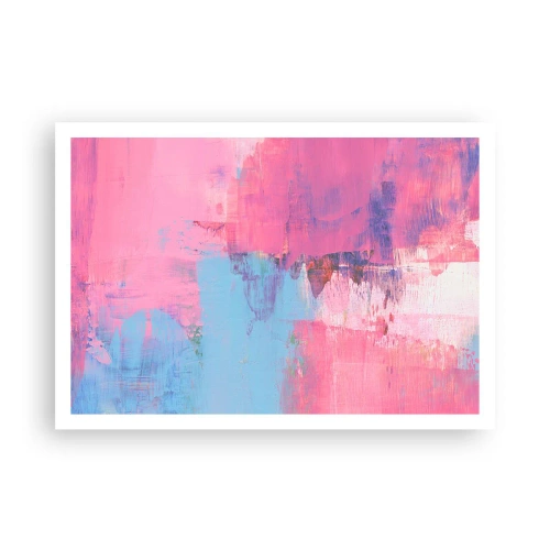 Affiche - Poster - Composition abstraite en rose et bleu - 100x70cm - Du rose, du bleu et une pincée de lumière - Décoration murale moderne pour le salon et la chambre ARTTOR