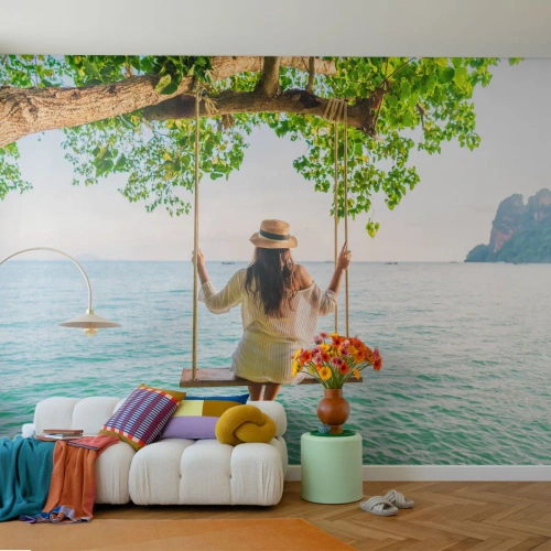Papier Peint Autocollant Deluxe Sticker - La vie est belle - Relaxation, Balançoire, Femme - 100x70 cm